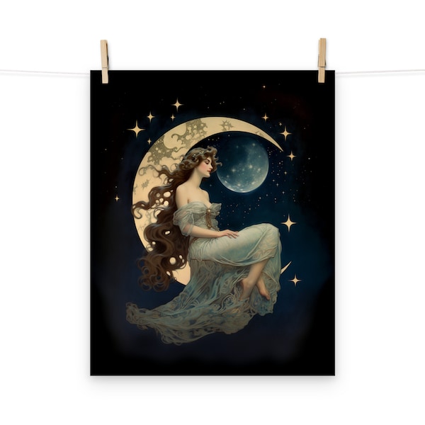 Celestial Moon Goddess Art Nouveau Poster