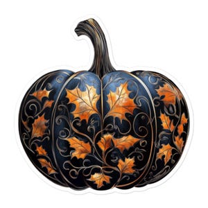 Elegant Fall Pumpkin Vinyl Sticker – Autumn Leaf Scroll Decal for Laptops, Water Bottles, Scrapbooks and More