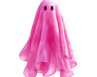 Pink Ghost Vinyl Sticker – Cute Halloween Decal for Water Bottles, Laptops, Journals, Gifts and More