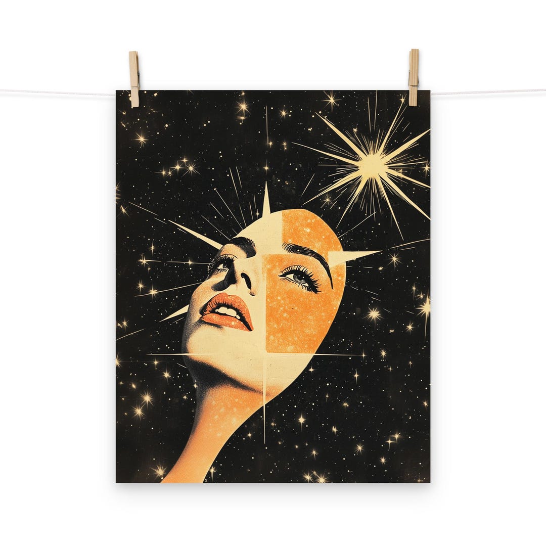 Vintage Cosmic Celestial Goddess Poster - Retro Starry Night Wall Art ...