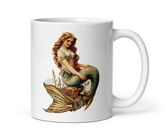 Vintage Mermaid Illustration Mug - Classic Nautical Art Coffee Cup