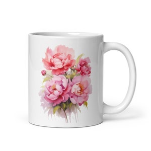 Pink Peony Water Color White Coffee Mug
