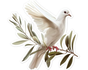 Dove with Olive Branch Vinyl Sticker - Bird Peace Symbol Decal for Laptops, Water Bottles, Scrapbooks and More