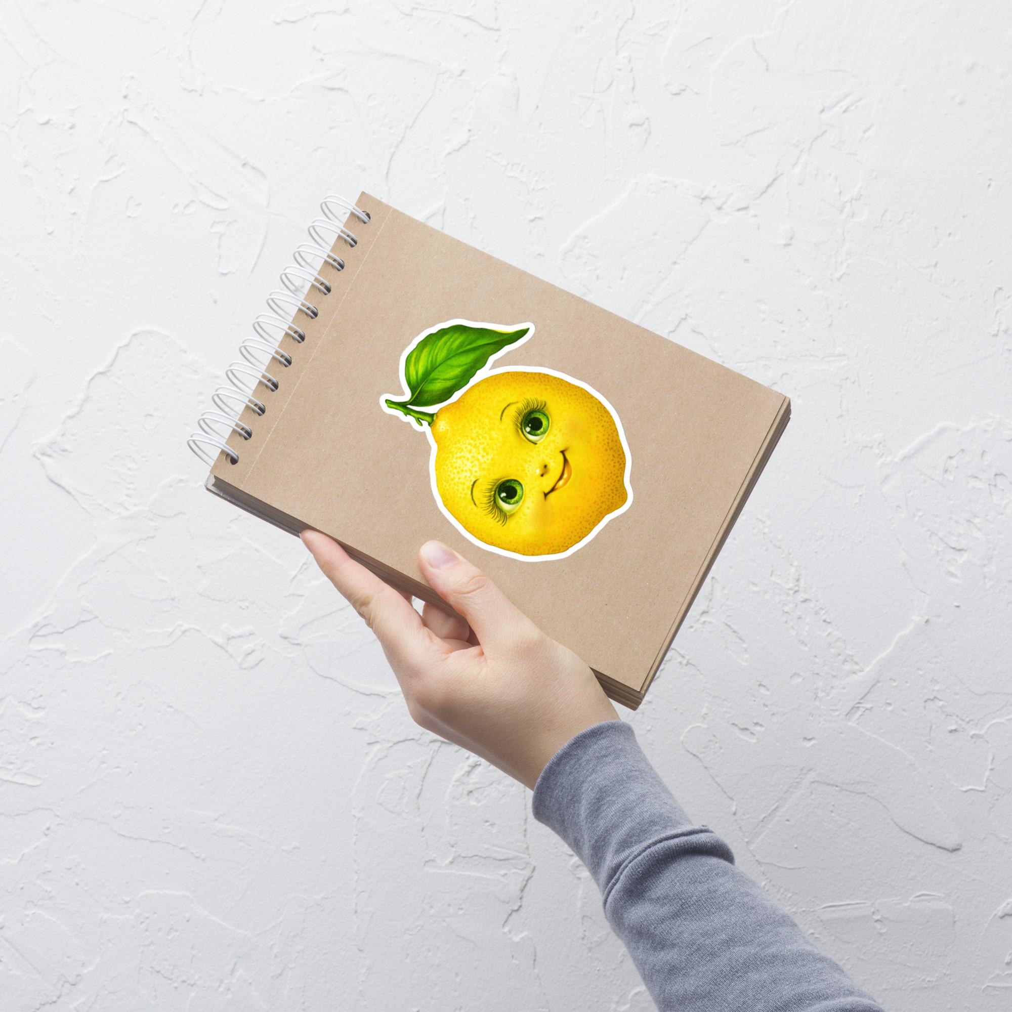 Cute Vintage Lemon Face Vinyl Sticker – Retro Kawaii Fruit Decal