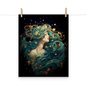 Celestial Star Goddess Art Nouveau Poster