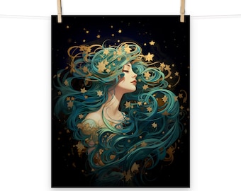 Celestial Star Goddess Art Nouveau Poster