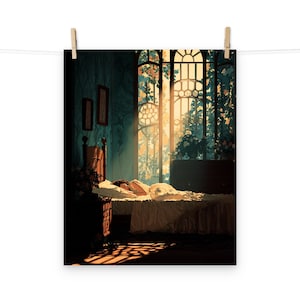 Poster Art Nouveau "Donna sognante" - Stampa vintage fantasy per camera da letto, ideale per arredare la casa in stile retrò