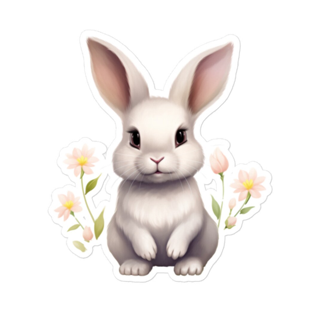 Cute Bunny Rabbit With Spring Flowers Vinyl Sticker - Etsy