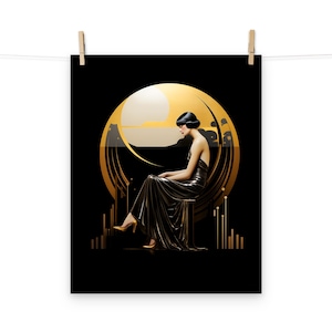 Art Deco Gold and Black Woman Poster - Vintage Art Print for Retro Home Decor