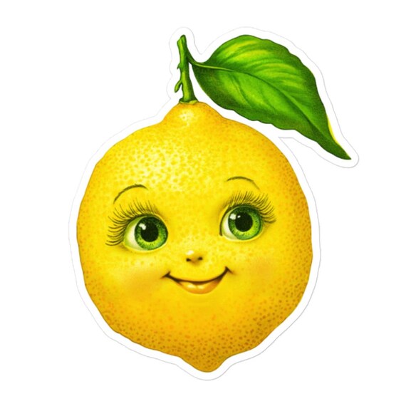 Cute Vintage Lemon Face Vinyl Sticker – Retro Kawaii Fruit Decal