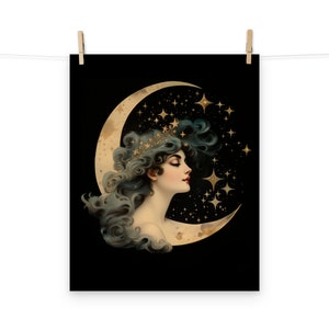 Celestial Crescent Moon Goddess Art Nouveau Poster