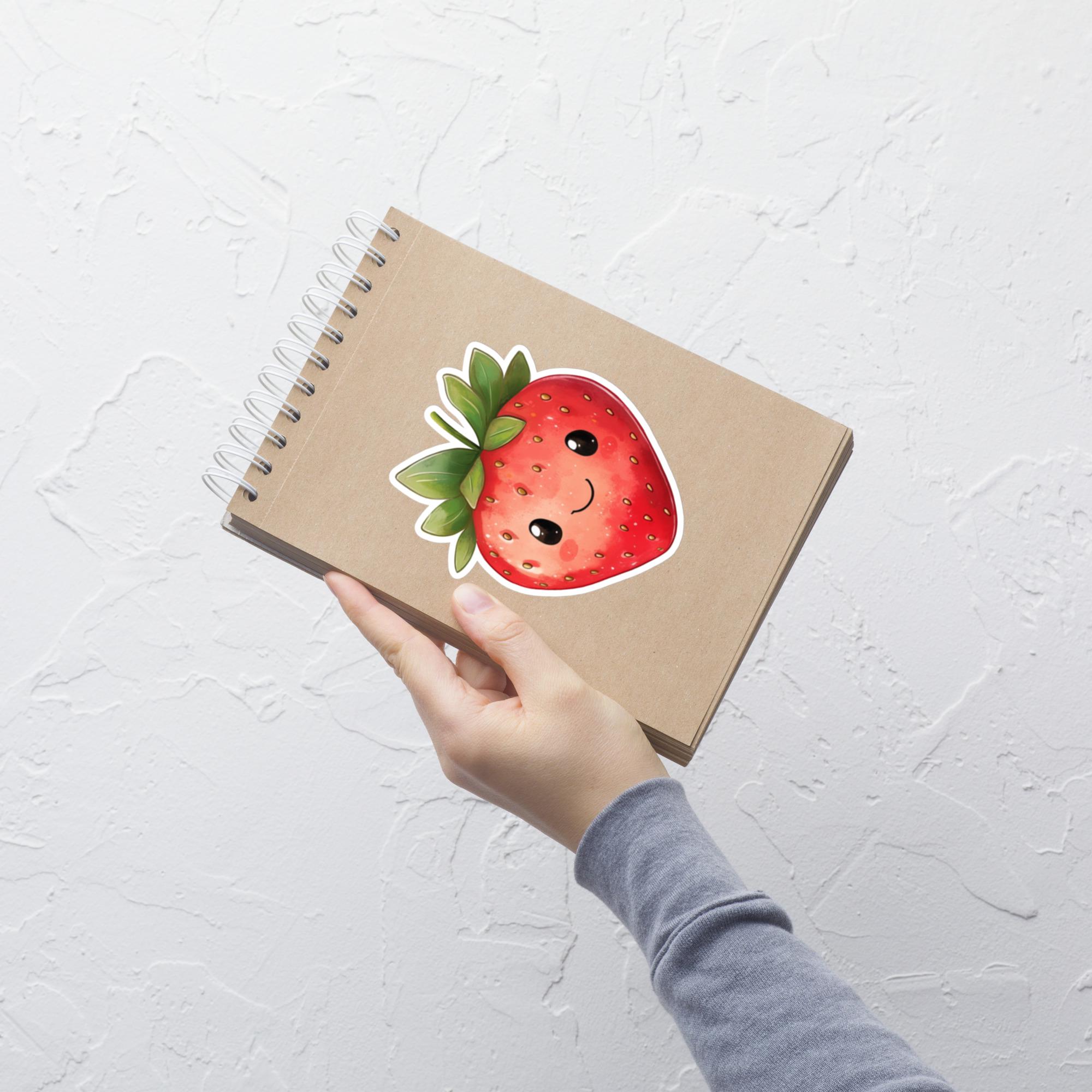Cute Strawberry Vinyl Sticker – Kawaii Fruit Decal for Laptops, Water ...