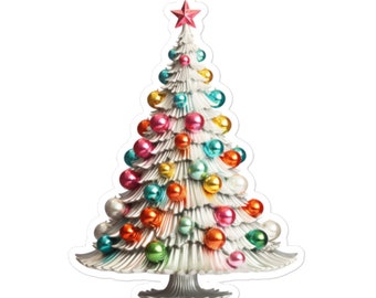 Pastel Vintage Christmas Tree Vinyl Sticker