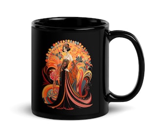 カラフルなアールデコ調のブラックコーヒーマグ