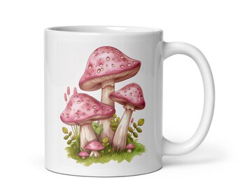 Enchanted Forest Pink Mushroom Mug - Whimsical Toadstool Coffee Cup, Perfect for Nature Lovers and Fairy Tale Mornings