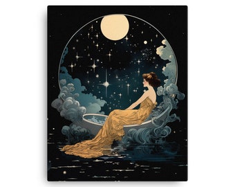 Art Nouveau Celestial Moonlit Bathing Lady Canvas Print