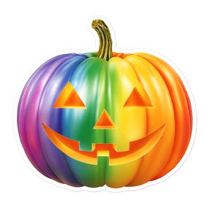 Rainbow Jack-O’-Lantern Pumpkin Vinyl Sticker – Pride Halloween Decal for Laptops, Water Bottles, Journals