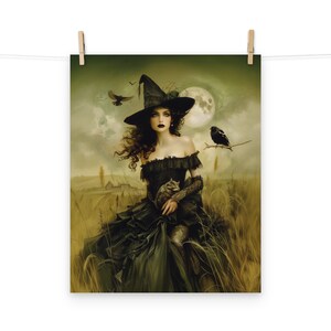 Mystical Witch Poster - Gothic Fantasy Wall Art Decor Magical Full Moon Illustration