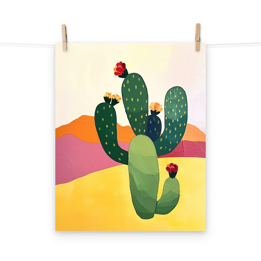 Vintage Desert Cactus Poster - Retro Oil Painting Wall Art for ...