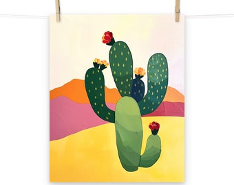 Vintage Desert Cactus Poster - Retro Oil Painting Wall Art for Southwestern Home Decor