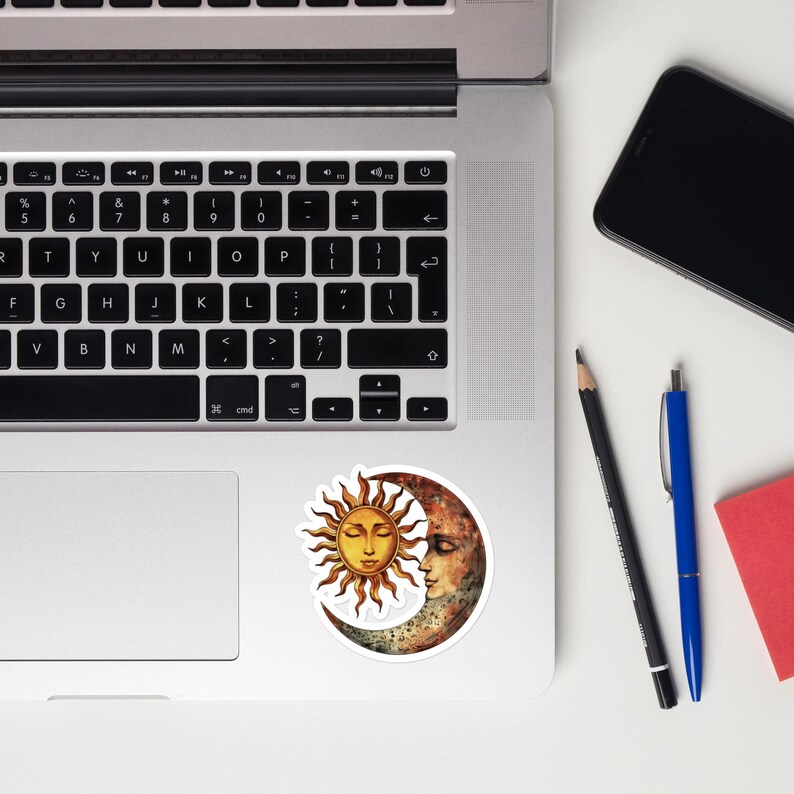 Celestial Sun and Moon With Faces Vinyl Sticker – Whimsigoth Decal for ...