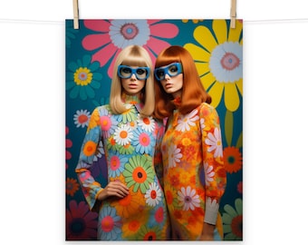 1960s Flower Power Mod Hippie Girls Poster