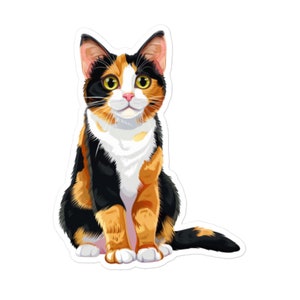 Joli autocollant en vinyle chat calicot - Adorable autocollant chaton pour bouteilles d'eau, journaux et ordinateurs portables. Joli cadeau pour les amoureux des chats.