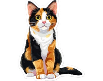 Cute Calico Cat Vinyl Sticker - Adorable Kitten Decal for Water Bottles, Journals and Laptops. Cute gift for cat lovers.