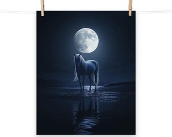 Magical Moonlit Horse Poster – Celestial Starry Night Fantasy Wall Art for Home Decor