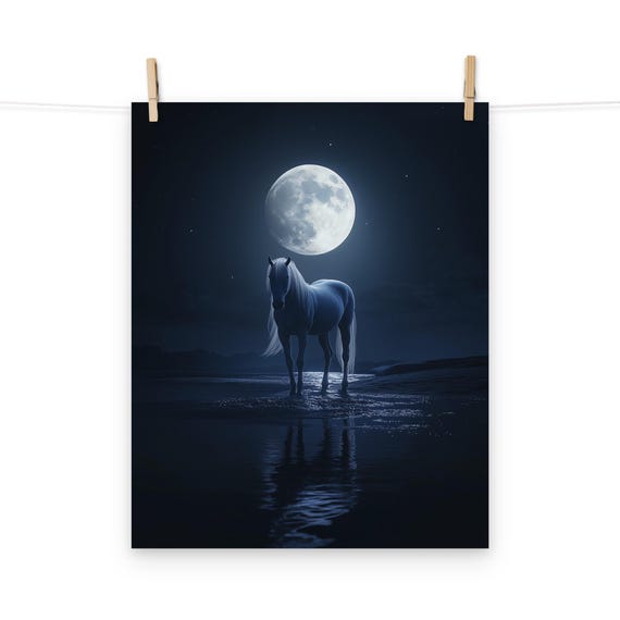 Magical Moonlit Horse Poster – Celestial Starry Night Fantasy Wall
