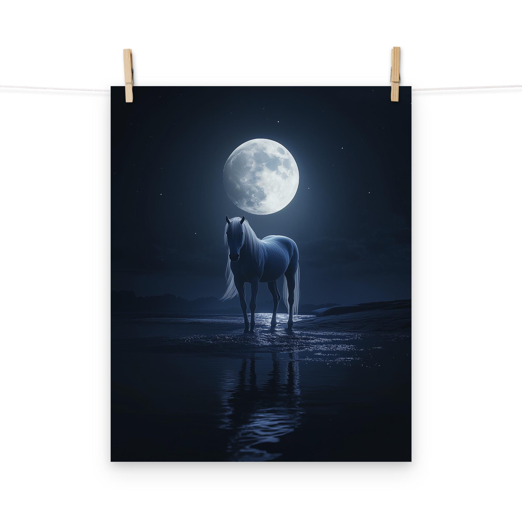 Magical Moonlit Horse Poster – Celestial Starry Night Fantasy Wall