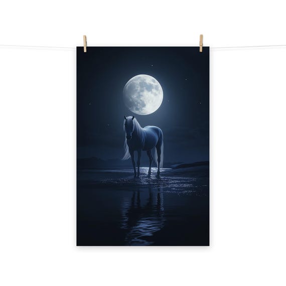 Magical Moonlit Horse Poster – Celestial Starry Night Fantasy Wall