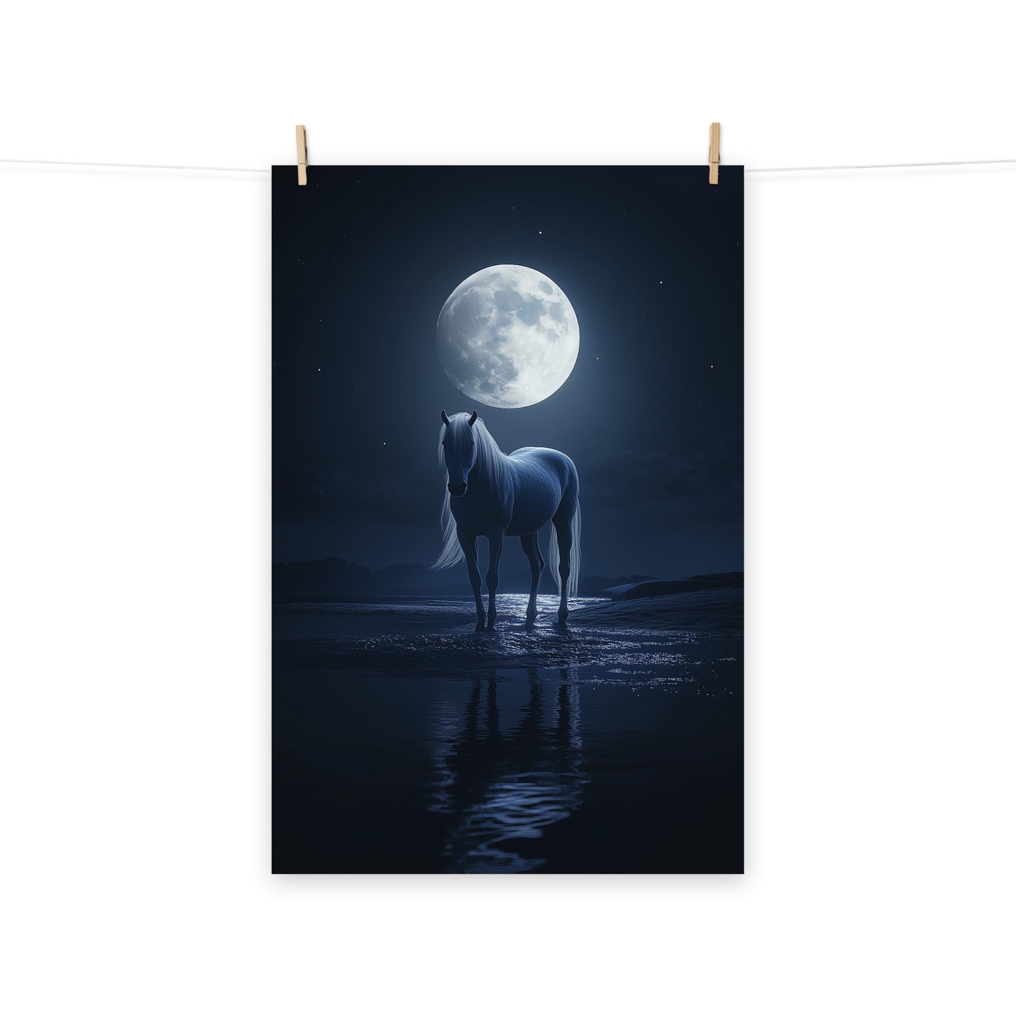 Magical Moonlit Horse Poster – Celestial Starry Night Fantasy Wall
