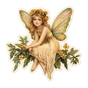 Sticker vintage Fairy Fantasy – Sticker vinyle esthétique Cottagecore fantaisiste pour ordinateurs portables, bouteilles d'eau, cadeaux et plus