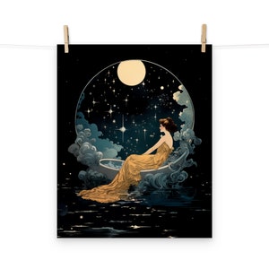Art Nouveau Celestial Moonlit Bathing Lady Poster