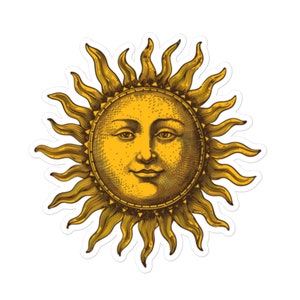 Sticker soleil vintage avec visage en vinyle - Sticker céleste inspiré des années 1990 pour bouteilles d'eau, ordinateurs portables et plus