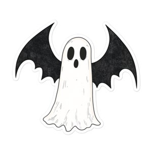 Ghost with Bat Wings Vinyl Sticker - Cute Halloween Decal for Laptops, Water Bottles, Scrapbooks and More