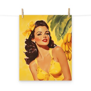 Vintage Tropical Pinup Girl Poster – Retro Yellow Wall Art for Home Decor