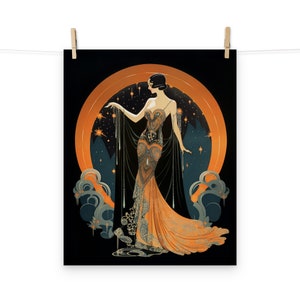 Blue and Orange Art Deco 1920s Flapper Poster