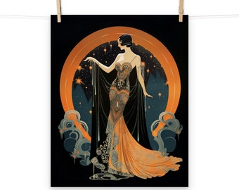 Blue and Orange Art Deco 1920s Flapper Poster