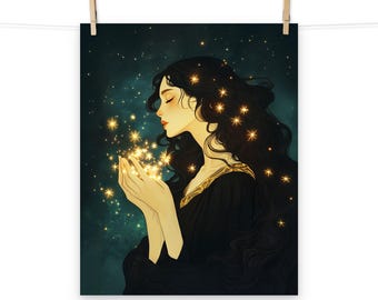 Lámina artística de la Diosa Celestial: Póster de una Noche Estrellada para una Decoración de Pared de Ensueño