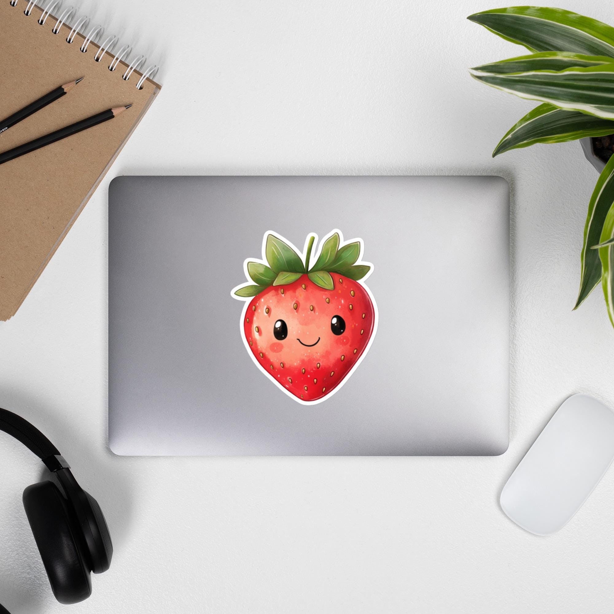 Cute Strawberry Vinyl Sticker – Kawaii Fruit Decal for Laptops, Water ...