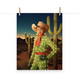 Light Up Western Cowgirl Wüstenkaktus Poster