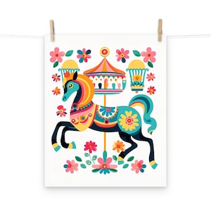 Colorful Carousel Horse Poster