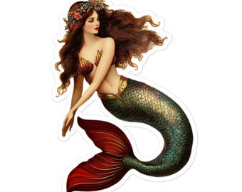 Enchanting Vintage Mermaid Vinyl Sticker - Classic Nautical Decal, Sea Siren for Journals, Laptops, and Water Bottles