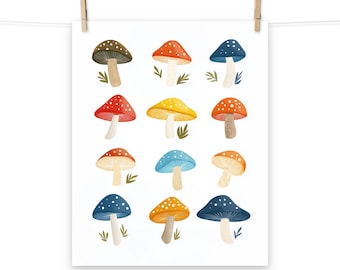 Whimsical Mushroom Poster – Colorful Botanical Wall Art for Cozy Home Decor