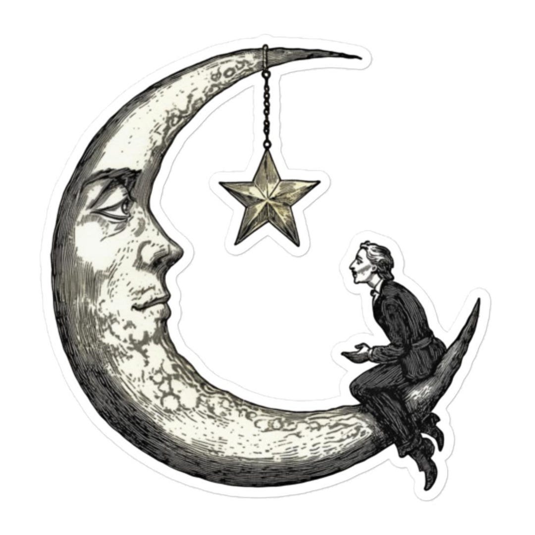 Vintage Moon & Star Vinyl Sticker – Celestial Victorian Night Sky