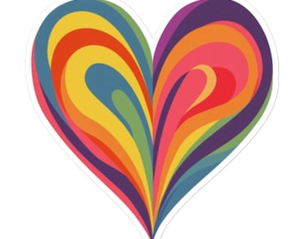 Colorful Rainbow Heart Sticker – Vibrant Retro Groovy Vinyl Decal for Laptops, Water Bottles, Journals, and More