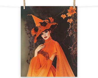 Vintage Halloween Witch Portrait Poster - Retro Fall Wall Art for Spooky Season Home Decor