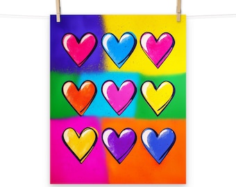 Pop Art Hearts Poster – Colorful Rainbow Modern Wall Art Print for Home Decor